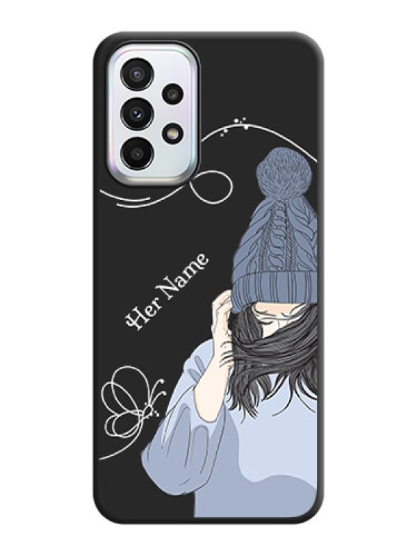 Custom Girl With Blue Winter Outfiit Custom Text Design On Space Black Personalized Soft Matte Phone Covers -Samsung Galaxy A23 5G