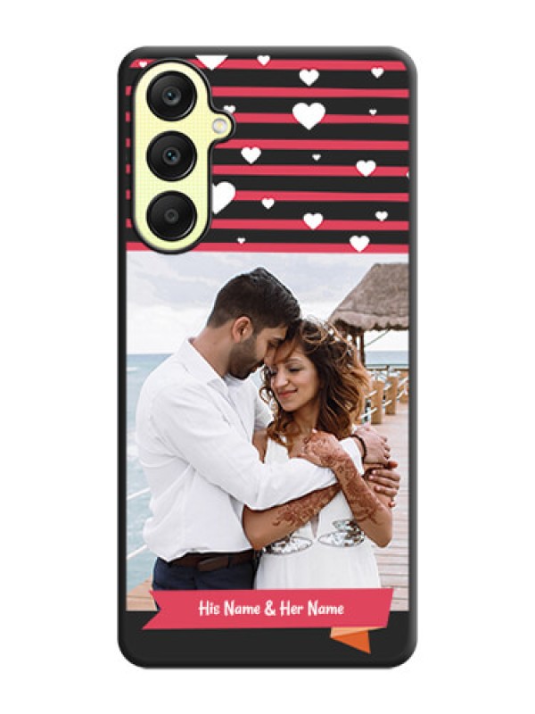 Custom White Color Love Symbols with Pink Lines Pattern on Space Black Custom Soft Matte Phone Cases - Galaxy A25 5G