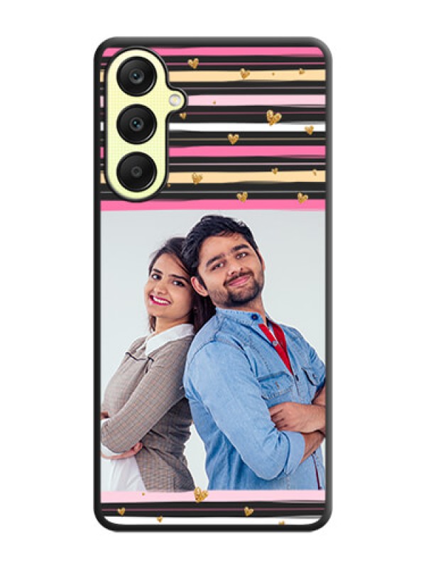 Custom Multicolor Lines and Golden Love Symbols Design - Photo on Space Black Soft Matte Mobile Cover - Galaxy A25 5G