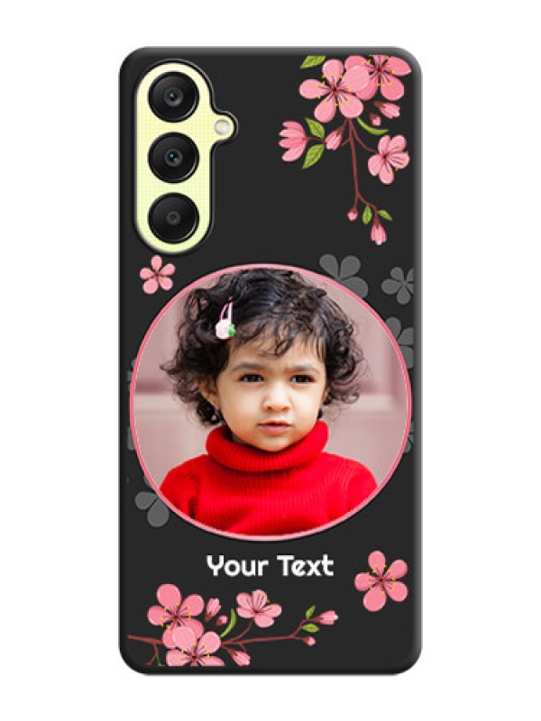 Custom Round Image with Pink Color Floral Design - Photo on Space Black Soft Matte Back Cover - Galaxy A25 5G