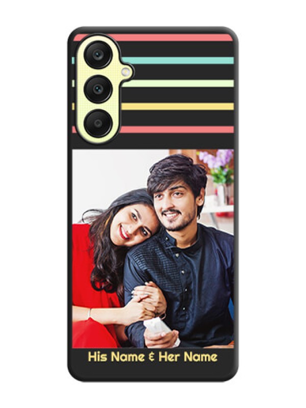 Custom Color Stripes with Photo and Text - Photo on Space Black Soft Matte Mobile Case - Galaxy A25 5G