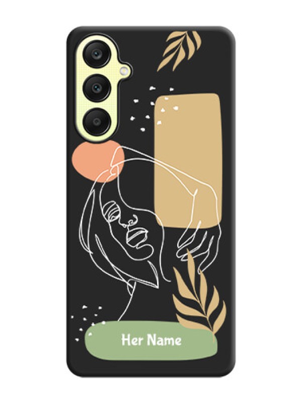 Custom Custom Text With Line Art Of Women & Leaves Design On Space Black Personalized Soft Matte Phone Covers - Galaxy A25 5G