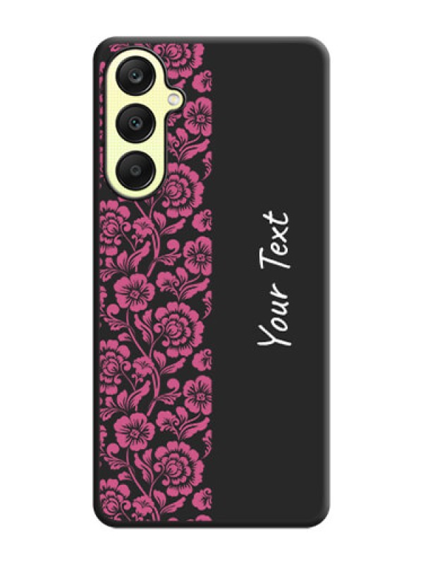 Custom Pink Floral Pattern Design With Custom Text On Space Black Personalized Soft Matte Phone Covers - Galaxy A25 5G