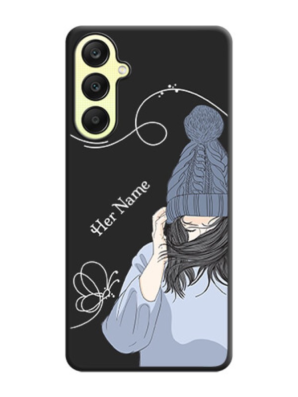 Custom Girl With Blue Winter Outfiit Custom Text Design On Space Black Personalized Soft Matte Phone Covers - Galaxy A25 5G