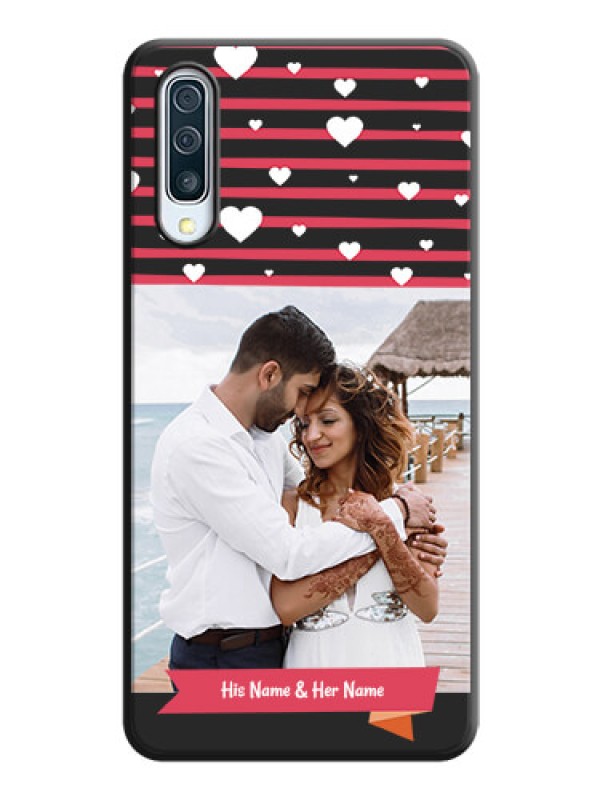 Custom White Color Love Symbols with Pink Lines Pattern on Space Black Custom Soft Matte Phone Cases - Galaxy A30S
