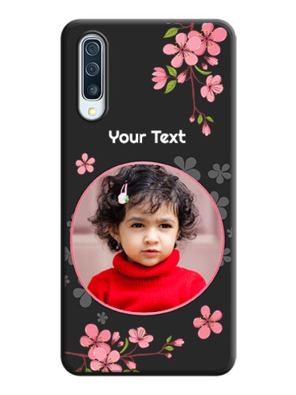 Custom Round Image with Pink Color Floral Design - Photo on Space Black Soft Matte Back Cover - Galaxy A30S