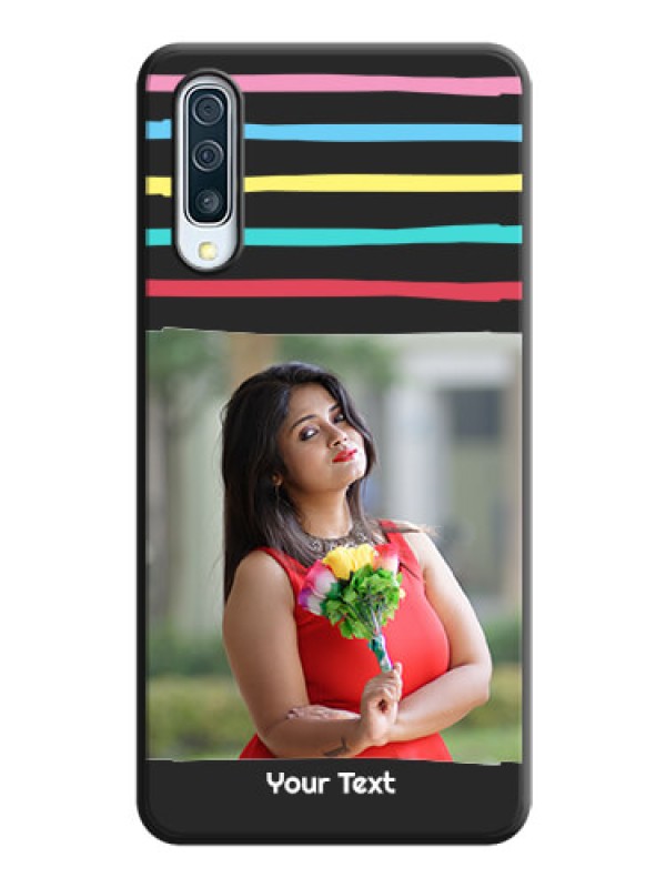 Custom Multicolor Lines with Image on Space Black Personalized Soft Matte Phone Covers - Galaxy A30S