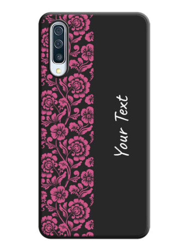 Custom Pink Floral Pattern Design With Custom Text On Space Black Personalized Soft Matte Phone Covers -Samsung Galaxy A30S