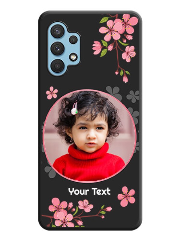 Custom Round Image with Pink Color Floral Design on Photo on Space Black Soft Matte Back Cover - Galaxy A32 4G