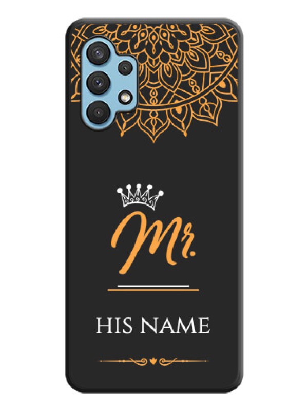 Custom Mr Name with Floral Design  on Personalised Space Black Soft Matte Cases - Galaxy A32 4G