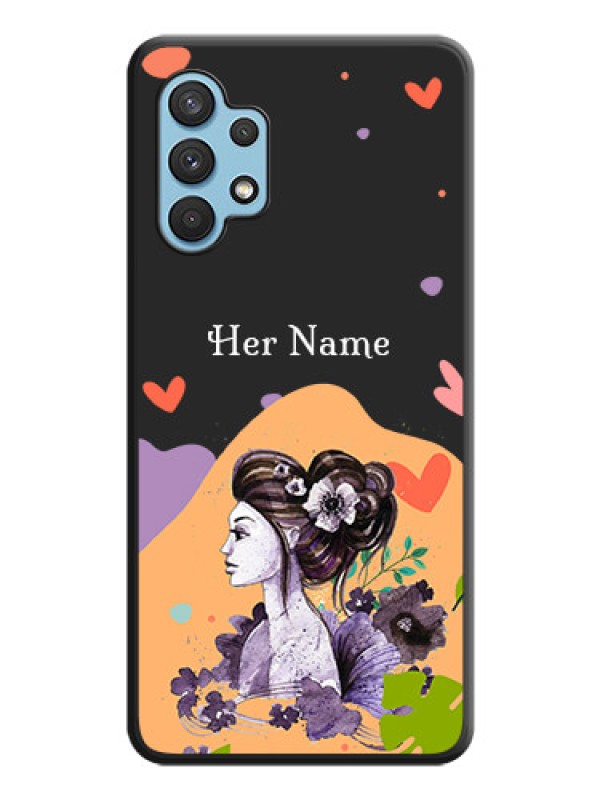 Custom Namecase For Her With Fancy Lady Image On Space Black Personalized Soft Matte Phone Covers -Samsung Galaxy A32