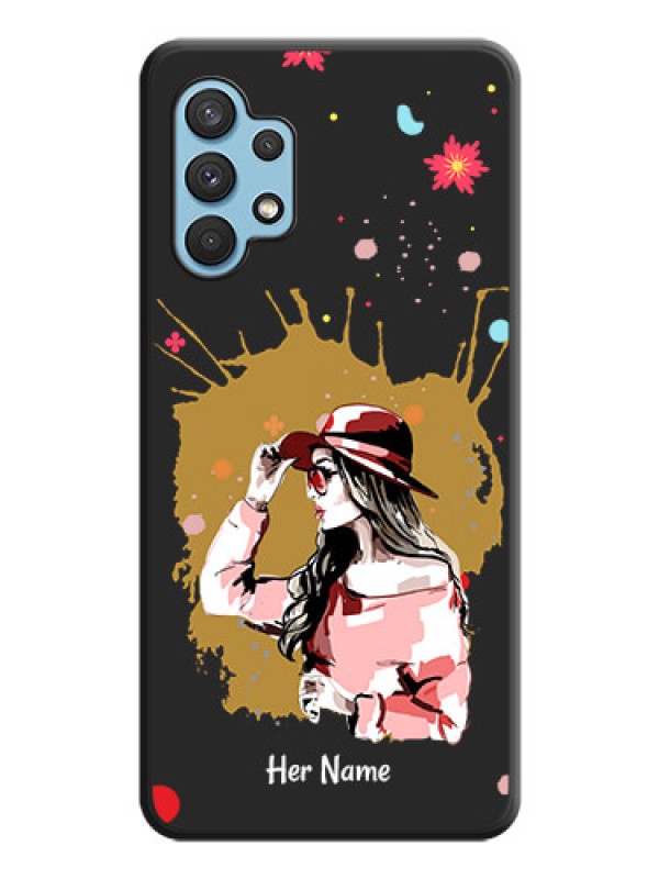 Custom Mordern Lady With Color Splash Background With Custom Text On Space Black Personalized Soft Matte Phone Covers -Samsung Galaxy A32