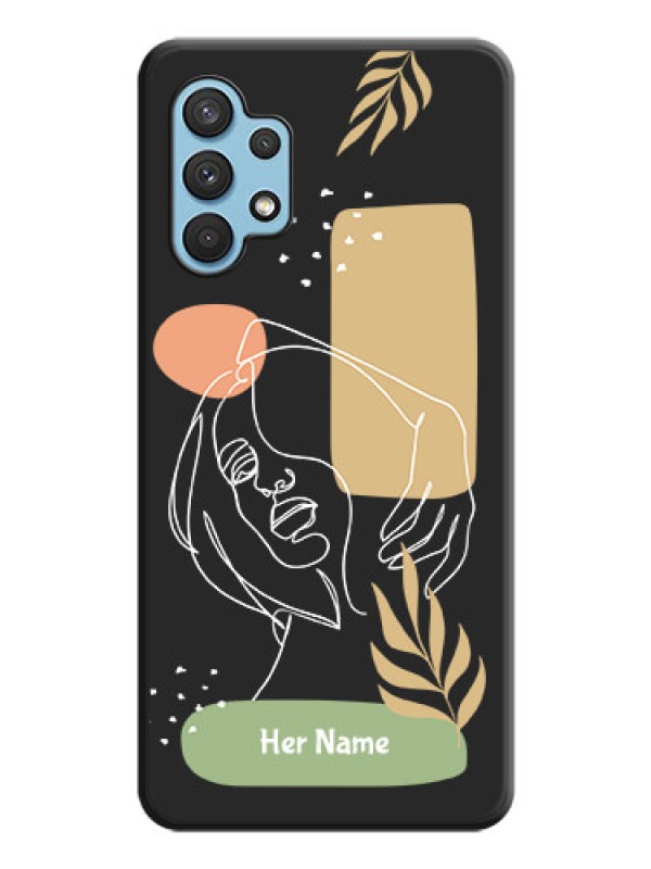 Custom Custom Text With Line Art Of Women & Leaves Design On Space Black Personalized Soft Matte Phone Covers -Samsung Galaxy A32