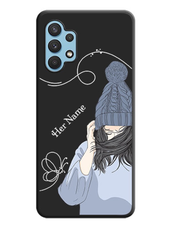 Custom Girl With Blue Winter Outfiit Custom Text Design On Space Black Personalized Soft Matte Phone Covers -Samsung Galaxy A32