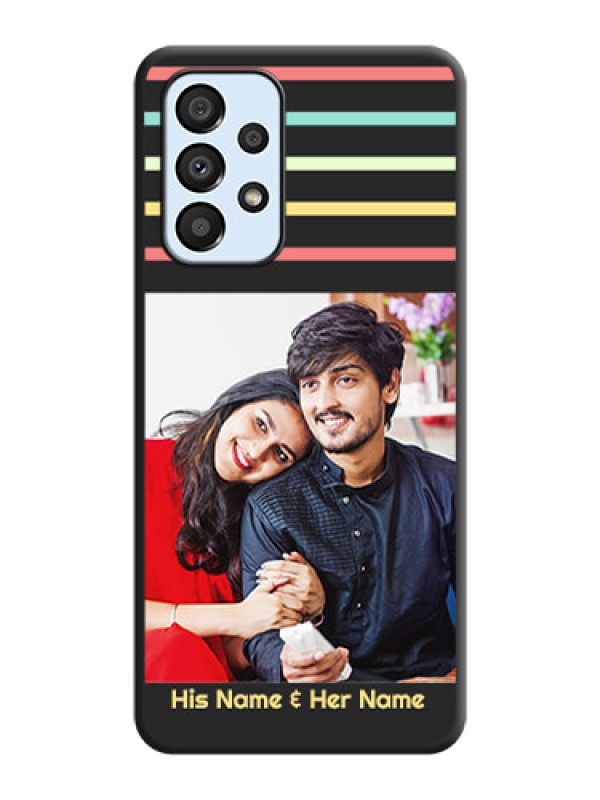 Custom Color Stripes with Photo and Text on Photo on Space Black Soft Matte Mobile Case - Galaxy A33 5G