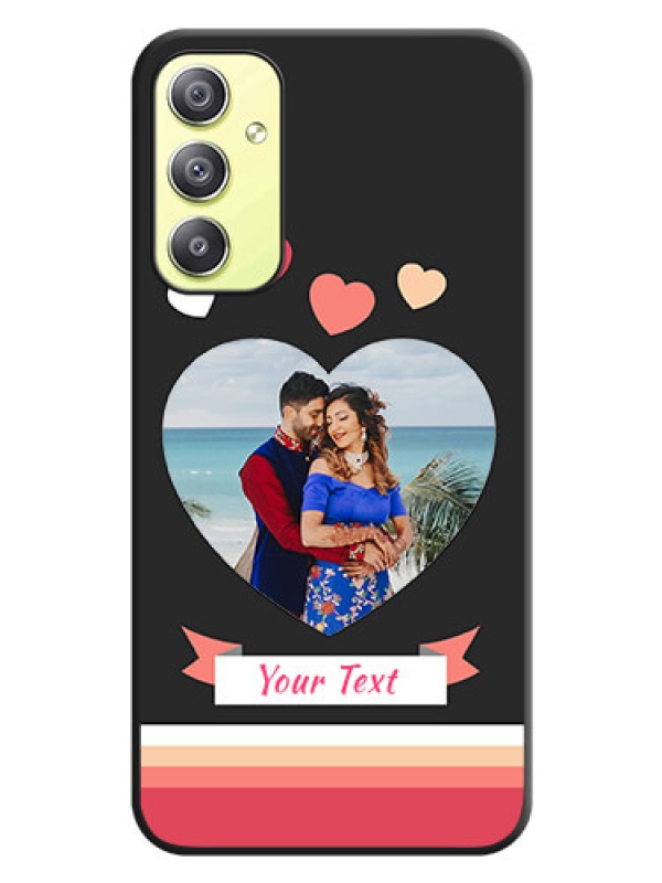 Custom Love Shaped Photo with Colorful Stripes on Personalised Space Black Soft Matte Cases - Galaxy A34 5G