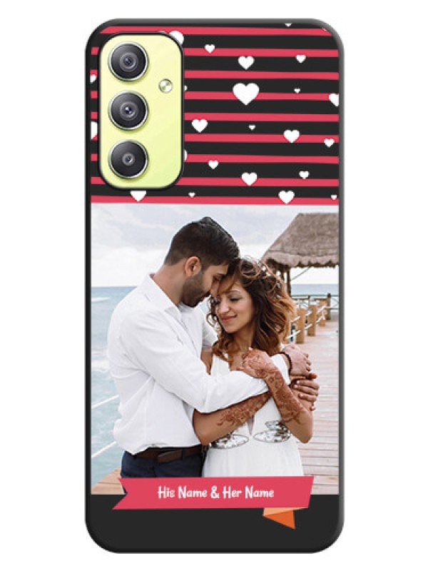 Custom White Color Love Symbols with Pink Lines Pattern on Space Black Custom Soft Matte Phone Cases - Galaxy A34 5G
