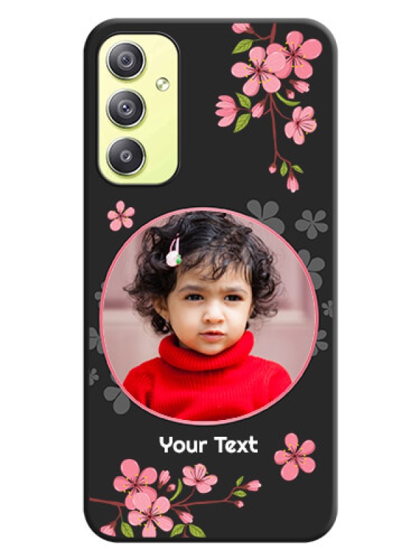 Custom Round Image with Pink Color Floral Design on Photo on Space Black Soft Matte Back Cover - Galaxy A34 5G