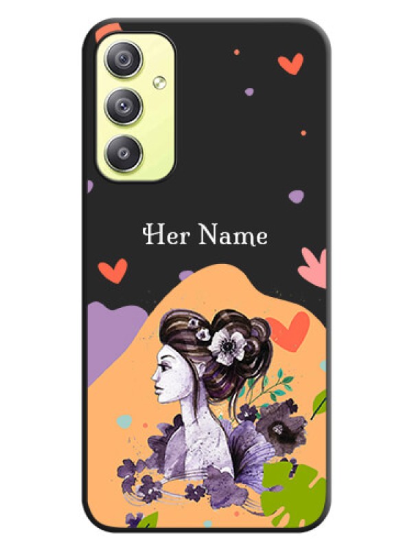 Custom Namecase For Her With Fancy Lady Image On Space Black Personalized Soft Matte Phone Covers -Samsung Galaxy A34 5G