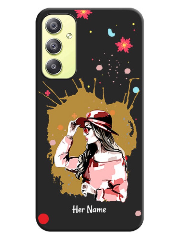 Custom Mordern Lady With Color Splash Background With Custom Text On Space Black Personalized Soft Matte Phone Covers -Samsung Galaxy A34 5G