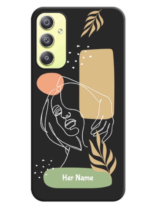 Custom Custom Text With Line Art Of Women & Leaves Design On Space Black Personalized Soft Matte Phone Covers -Samsung Galaxy A34 5G