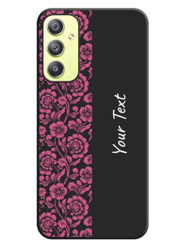 Custom Pink Floral Pattern Design With Custom Text On Space Black Personalized Soft Matte Phone Covers -Samsung Galaxy A34 5G