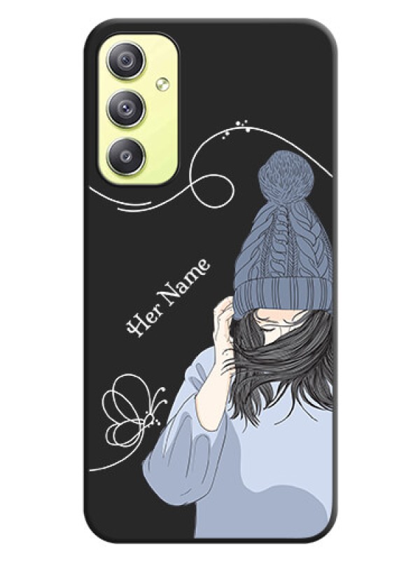 Custom Girl With Blue Winter Outfiit Custom Text Design On Space Black Personalized Soft Matte Phone Covers -Samsung Galaxy A34 5G