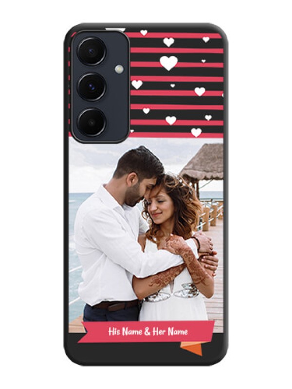 Custom White Color Love Symbols with Pink Lines Pattern on Space Black Custom Soft Matte Phone Cases - Galaxy A35 5G