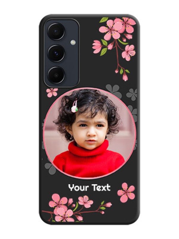 Custom Round Image with Pink Color Floral Design - Photo on Space Black Soft Matte Back Cover - Galaxy A35 5G