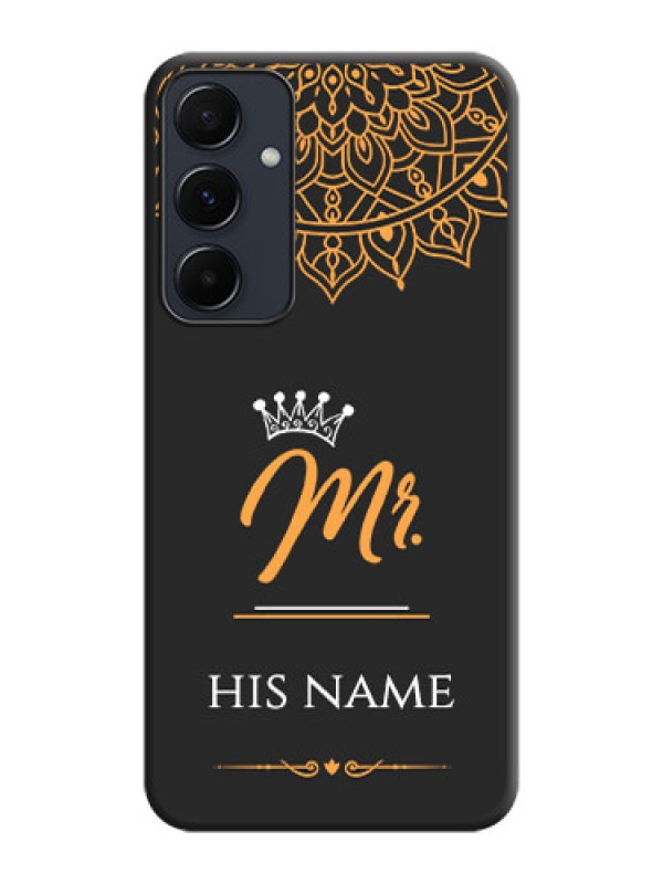 Custom Mr Name with Floral Design on Personalised Space Black Soft Matte Cases - Galaxy A35 5G