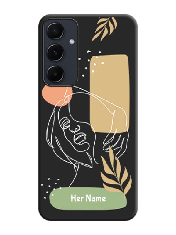 Custom Custom Text With Line Art Of Women & Leaves Design On Space Black Personalized Soft Matte Phone Covers - Galaxy A35 5G