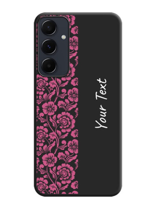 Custom Pink Floral Pattern Design With Custom Text On Space Black Personalized Soft Matte Phone Covers - Galaxy A35 5G
