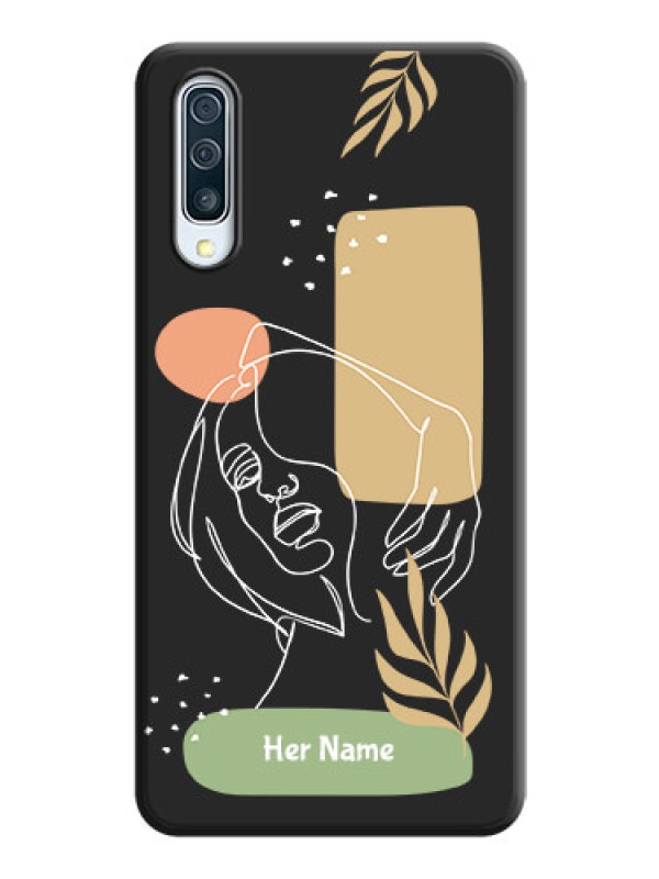 Custom Custom Text With Line Art Of Women & Leaves Design On Space Black Personalized Soft Matte Phone Covers -Samsung Galaxy A50