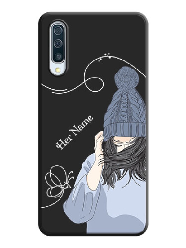 Custom Girl With Blue Winter Outfiit Custom Text Design On Space Black Personalized Soft Matte Phone Covers -Samsung Galaxy A50