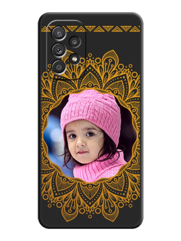 Custom Round Image with Floral Design on Photo on Space Black Soft Matte Mobile Cover - Galaxy A52s 5G