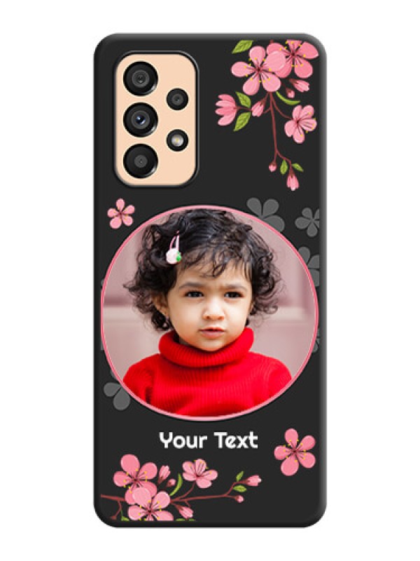 Custom Round Image with Pink Color Floral Design on Photo on Space Black Soft Matte Back Cover - Galaxy A53 5G