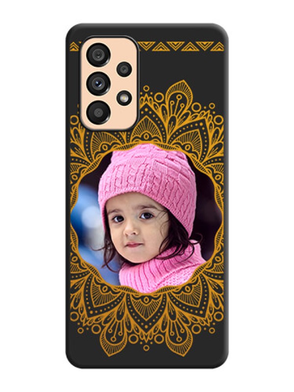 Custom Round Image with Floral Design on Photo on Space Black Soft Matte Mobile Cover - Galaxy A53 5G
