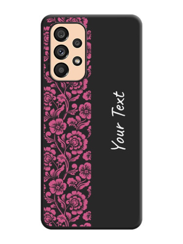 Custom Pink Floral Pattern Design With Custom Text On Space Black Personalized Soft Matte Phone Covers -Samsung Galaxy A53 5G