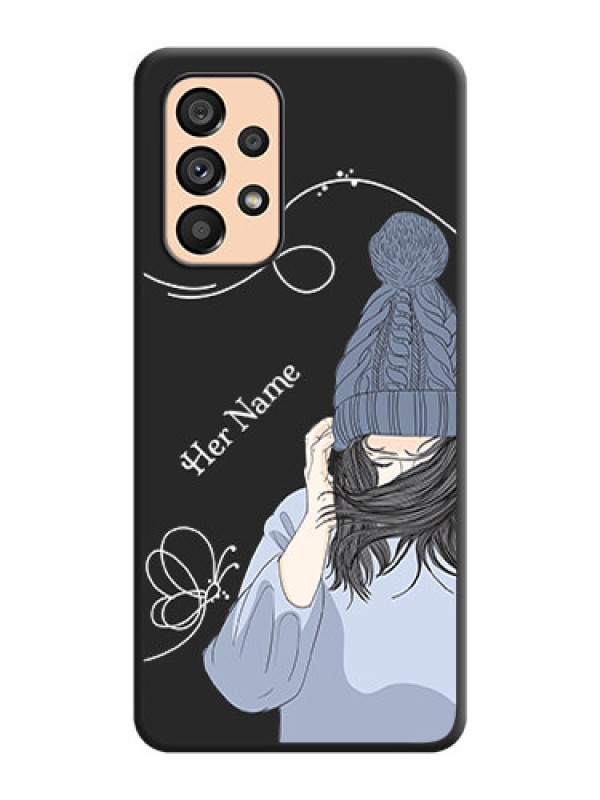 Custom Girl With Blue Winter Outfiit Custom Text Design On Space Black Personalized Soft Matte Phone Covers -Samsung Galaxy A53 5G