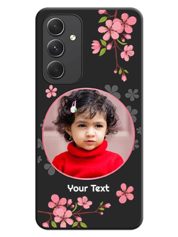 Custom Round Image with Pink Color Floral Design on Photo on Space Black Soft Matte Back Cover - Galaxy A54 5G