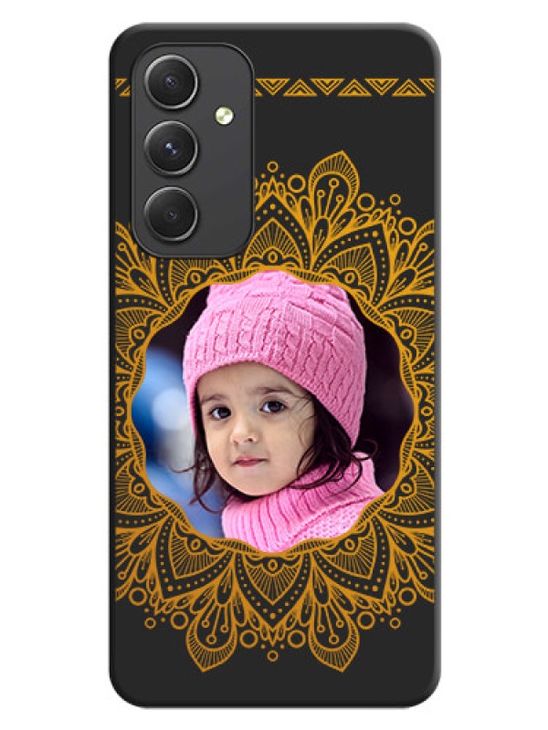 Custom Round Image with Floral Design on Photo on Space Black Soft Matte Mobile Cover - Galaxy A54 5G