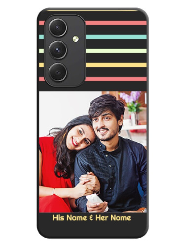 Custom Color Stripes with Photo and Text on Photo on Space Black Soft Matte Mobile Case - Galaxy A54 5G