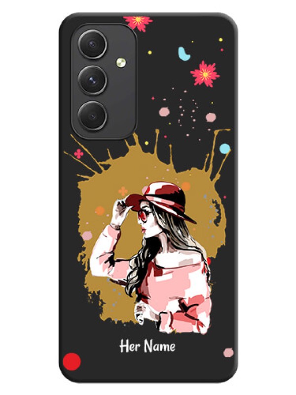 Custom Mordern Lady With Color Splash Background With Custom Text On Space Black Personalized Soft Matte Phone Covers -Samsung Galaxy A54 5G