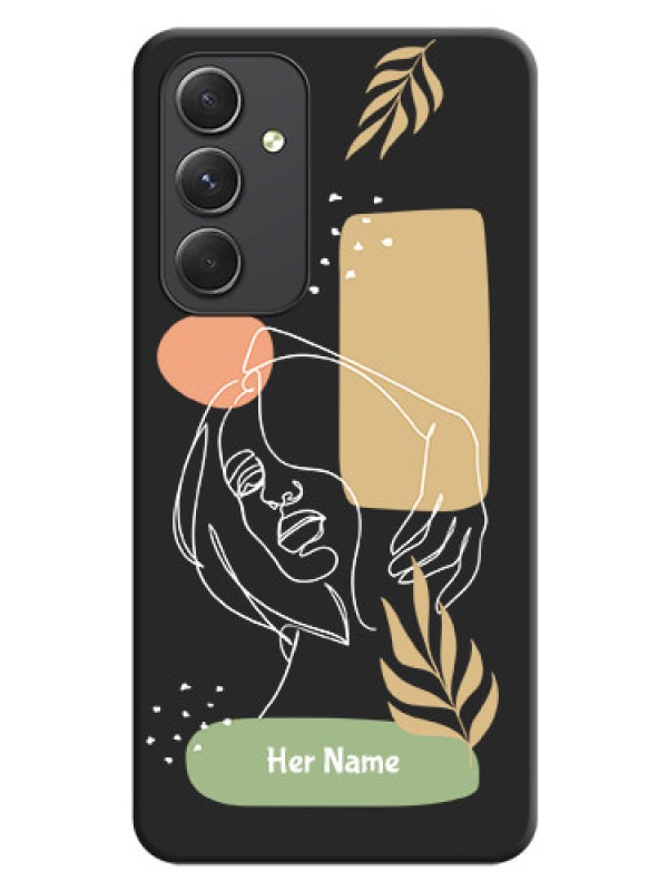 Custom Custom Text With Line Art Of Women & Leaves Design On Space Black Personalized Soft Matte Phone Covers -Samsung Galaxy A54 5G