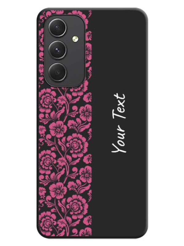 Custom Pink Floral Pattern Design With Custom Text On Space Black Personalized Soft Matte Phone Covers -Samsung Galaxy A54 5G