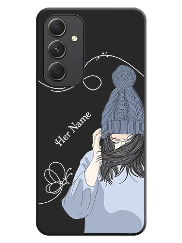 Custom Girl With Blue Winter Outfiit Custom Text Design On Space Black Personalized Soft Matte Phone Covers -Samsung Galaxy A54 5G