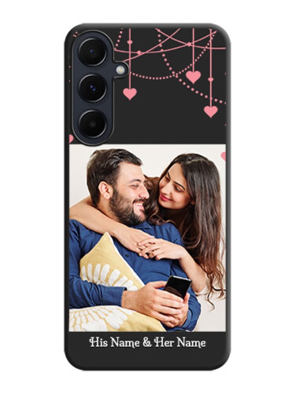 Custom Pink Love Hangings with Text on Space Black Custom Soft Matte Back Cover - Galaxy A55 5G