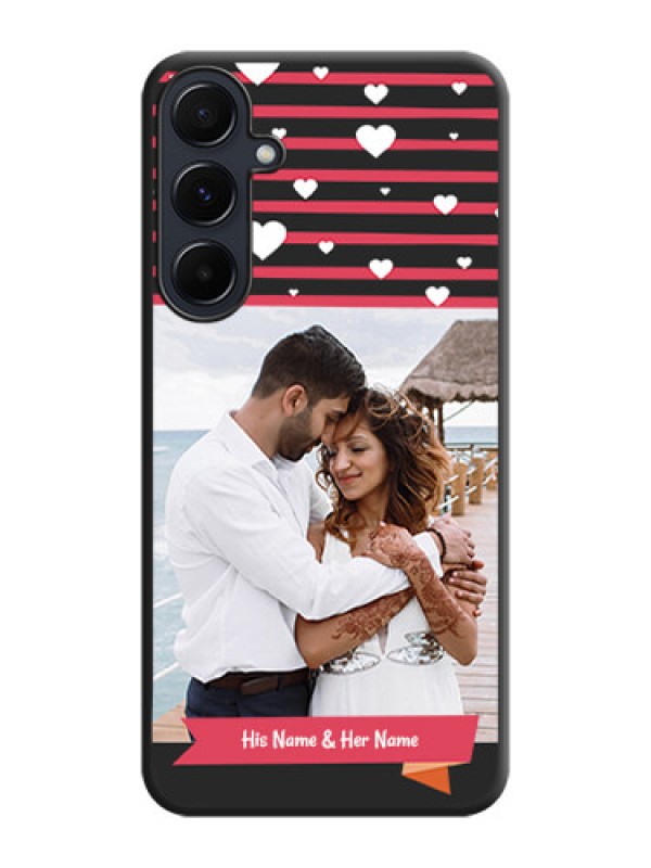 Custom White Color Love Symbols with Pink Lines Pattern on Space Black Custom Soft Matte Phone Cases - Galaxy A55 5G