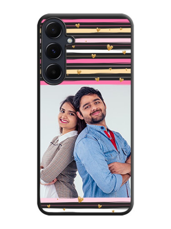 Custom Multicolor Lines and Golden Love Symbols Design - Photo on Space Black Soft Matte Mobile Cover - Galaxy A55 5G