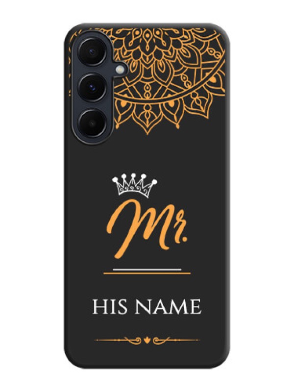 Custom Mr Name with Floral Design on Personalised Space Black Soft Matte Cases - Galaxy A55 5G